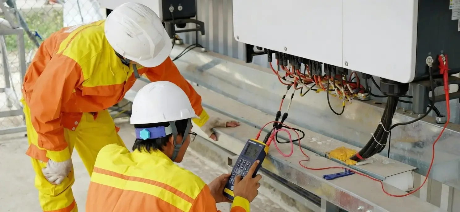 Keurmeesters beoordelen een elektrische installatie in een technische ruimte
