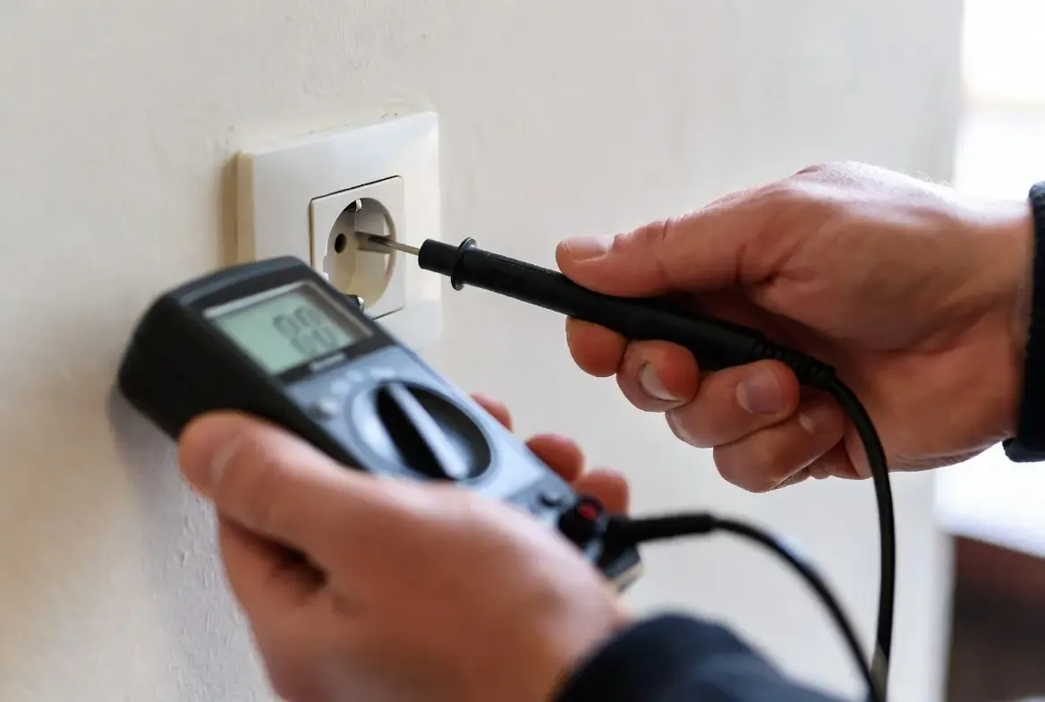 Meting aan een stopcontact tijdens een elektrakeuring