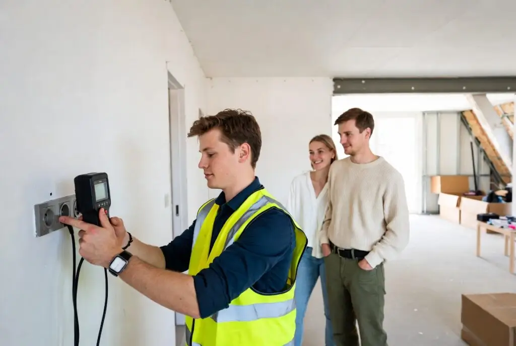 Keurmeester controleert bedrading en aardlekschakelaars bij NEN 1010 keuring woning