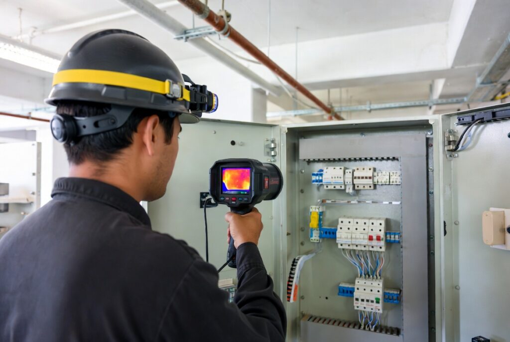 Warmtebeeldcamera inspecteert elektrische installatie op temperatuurafwijkingen via NTA 8220