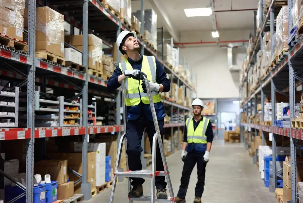 Keurmeester controleert trap op stabiliteit en slijtage tijdens periodieke keuring